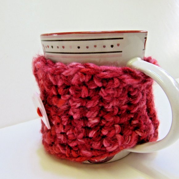 Pink Coffee Mug Cozy Keep It Hot Cover Cup Sleeve Crochet Cozi Tea Drink NWT - Picture 2 of 10